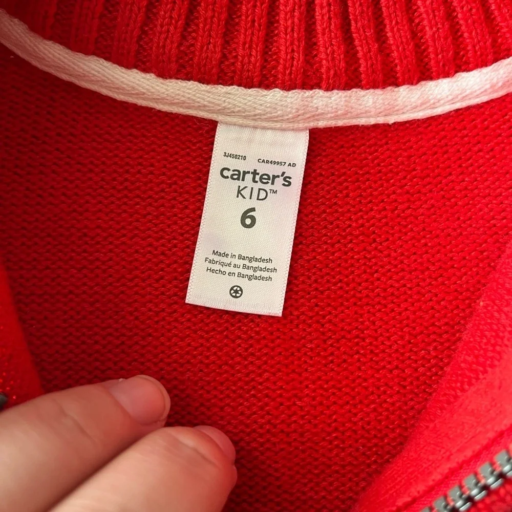 Carters Chunky Sweater Bright Coral Ribbed, Warm Quarter Zip Sweater Kids Sz 6